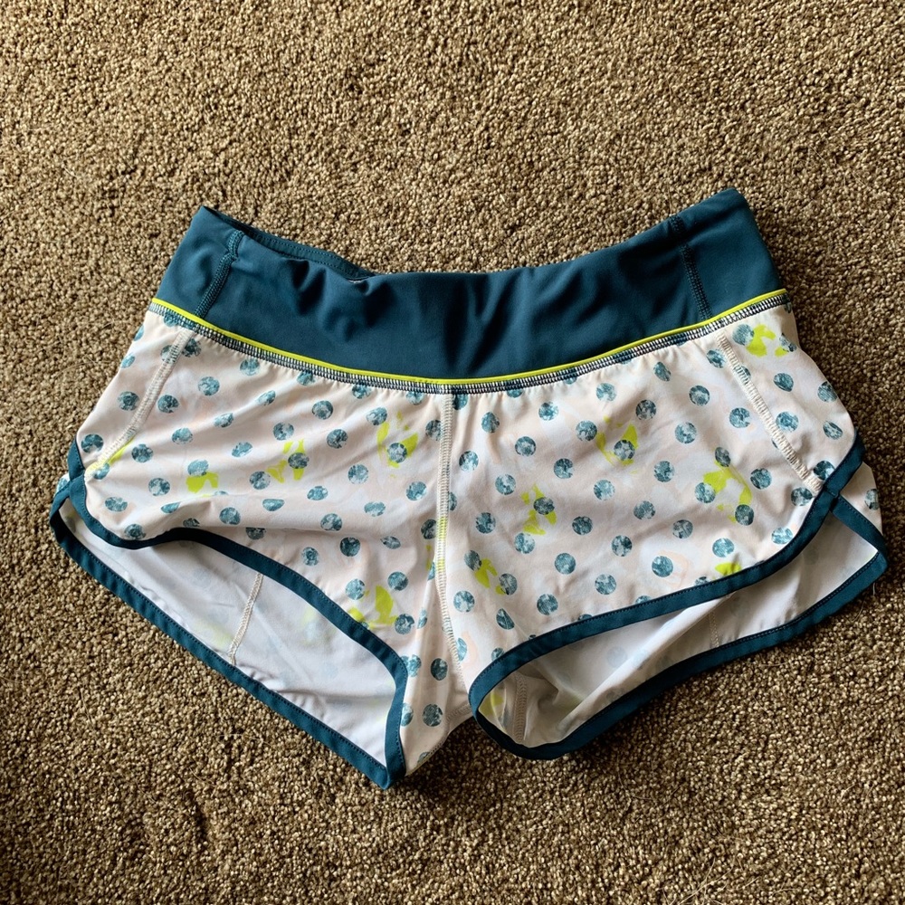 Lulu pale pink, yellow and blue polka dot shorts